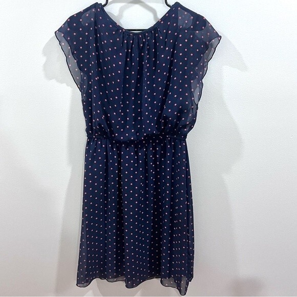 Enfocus Studio navy blue and pink polka dot dress size 12 - Picture 4 of 7